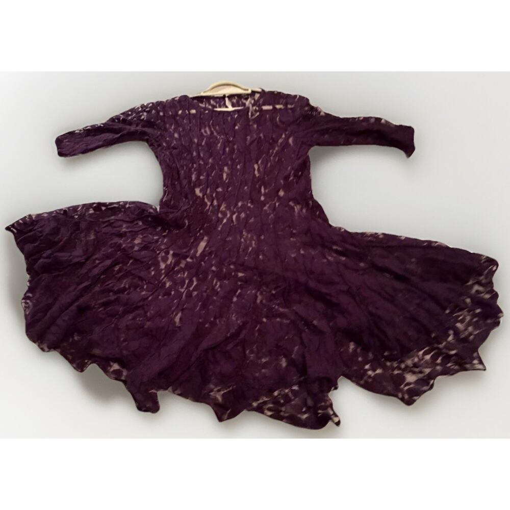 MSK Eggplant Lace Fit & Flare Dress Floral 3/4 Sleeve Knee Length Size 12 NWT